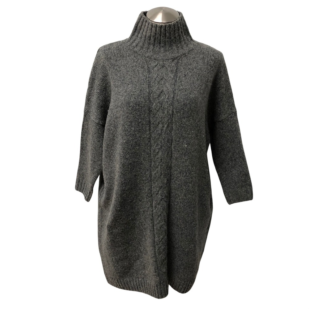 French Connection Sweater Dress Womens Small Gray Cable Knit Mock Neck Oversized
